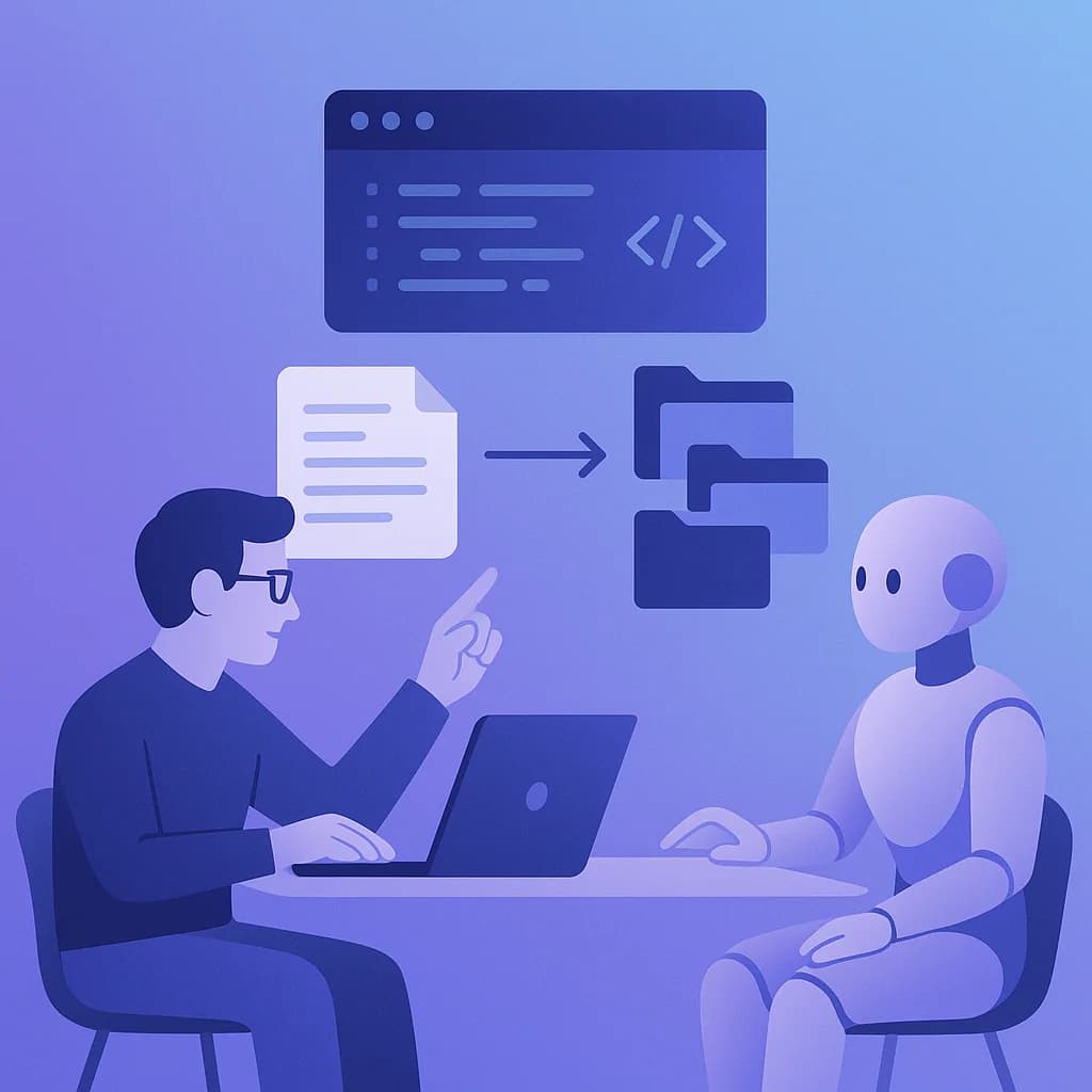 A software engineer teaching an AI assistant about a codebase through documentation and file structures