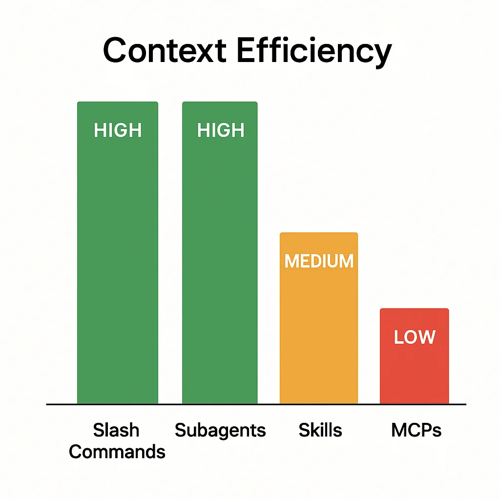 Context efficiency comparison across primitives