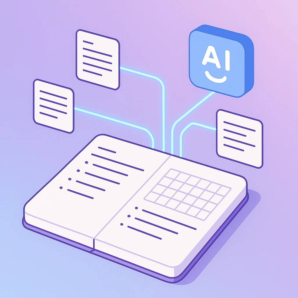 AI-powered bullet journaling workflow showing markdown files connected to Claude Code commands