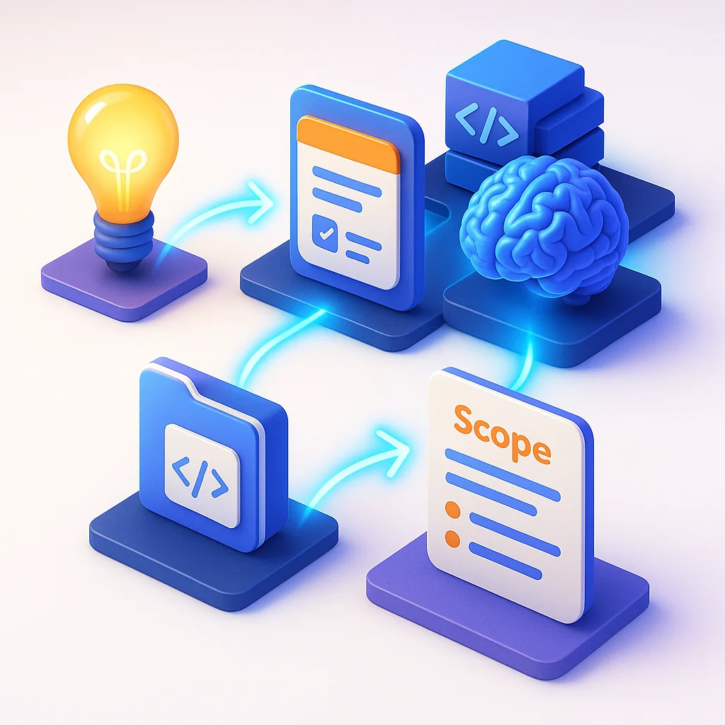 Diagram showing the flow from idea capture to automatic agent scoping